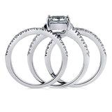 Rhodium Plated Sterling Silver Princess Cut Cubic Zirconia CZ Statement Solitaire Engagement Wedding Ring Set
