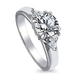 Rhodium Plated Sterling Silver Round Cubic Zirconia CZ 3-Stone Anniversary Promise Engagement Ring