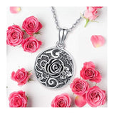 Rose Flower Locket Necklace That Holds Pictures S925 Sterling Silver Vintage Oxidized Rose Flower Photo Pendant Family Jewellery Gifts for Women