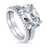 Rhodium Plated Sterling Silver Oval Cut Cubic Zirconia CZ East-West Solitaire Engagement Wedding Ring