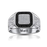 Mens Geometric 925 Sterling Silver Micro Pave Halo Square White Black CZ Cubic Zirconia Pinky Engagement Ring For Men