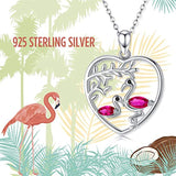 925 Sterling Silver Flamingo Necklace Animal Heart Pendant , Flamingo Bird Pendant Necklace for Women