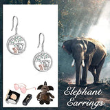 Sterling Silver  Elephant Tree of Life Drop Earrings Cute Animals for Women