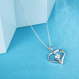 925 Sterling Silver  Love Heart Pendant  Cubic Zirconia  White Gold Plated Necklace Jewelry Gifts for Women Girls