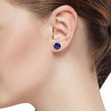 14K Gold Blue Created Sapphire Stud Earrings  For Women