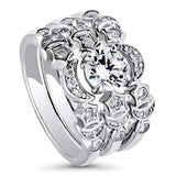 Rhodium Plated Sterling Silver Cubic Zirconia CZ Stackable Star Crescent Moon Fashion Right Hand Ring Set