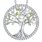  Silver Green Peridot and White Pearl Tree of Life Jewelry Necklace