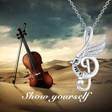 Sterling Silver Music Note Pendant Necklace with Dream Wing Piano Treble Clefs Necklace for Girl Women Graduation Birthday Gift