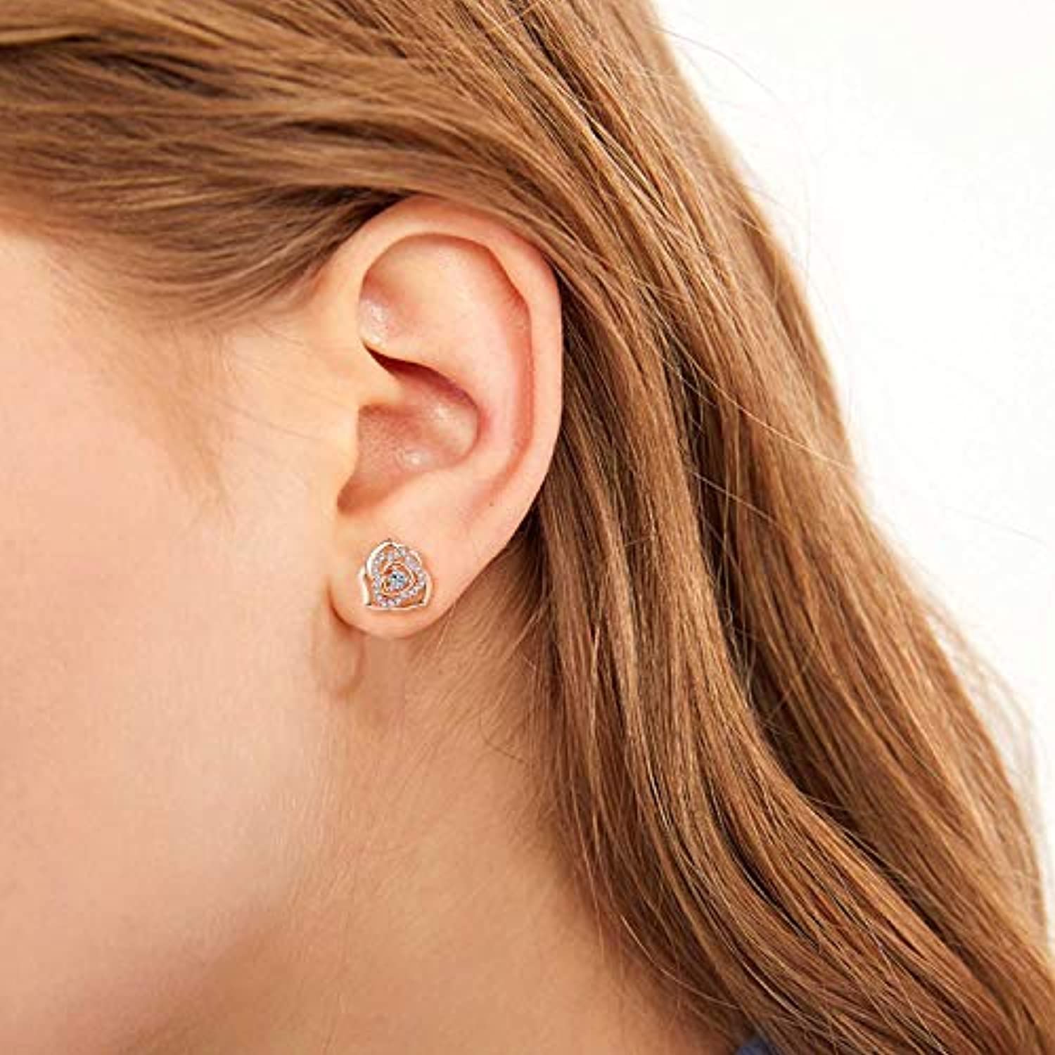 Rose Flower Stud Earring For Women 925 Sterling Silver Hypoallergenic Earrings