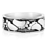 925 Oxidized Sterling Silver Footprints In The Sand Unisex Band Ring Size 6, 7, 8 - Nickel Free