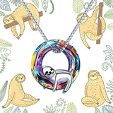 Sloth Crystal Pendant Necklace 925 Sterling Silver  Animal Pendant Necklace for Teen Girls Jewelry
