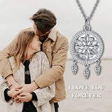 Sterling Silver Dreamcatcher Pendant Charm Photo Locket Chain Necklaces with Dangling Feather for Her Women
