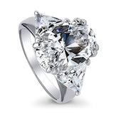 Rhodium Plated Sterling Silver Oval Cut Cubic Zirconia CZ Statement 3-Stone Anniversary Engagement Ring