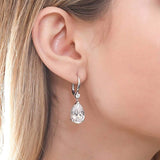 Rhodium Plated Sterling Silver Pear Cut Cubic Zirconia CZ Statement Solitaire Leverback Anniversary Wedding Dangle Drop Earrings