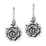 Silver Rose Flower Dangle Drop Earrings