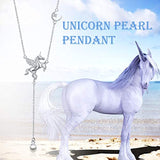 Unicorn Necklace Sterling Silver Pearl Moon &Star Unicorn Pendant Y Necklace for Women