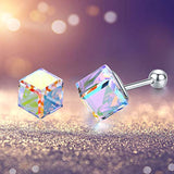 925 Sterling Silver Crystal Stud Earrings for Women Crystals Cube Hypoallergenic Earrings for Her