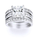 2CT Square Solitaire Princess Cut AAA CZ Pave Band Guard Enhancers Engagement 3Pcs Wedding Ring Set Sterling Silver