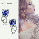 Cat Stud Earrings Women 925 Sterling Silver Animal Cats Pet Earring Nickel Free Studs Crystal Cubic Zirconia Jewelry