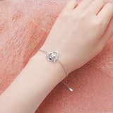 925 Sterling Silver Cute Paw Print Forever Love Heart Bracelet Gift for Women Teen Girls, Box Chain 18