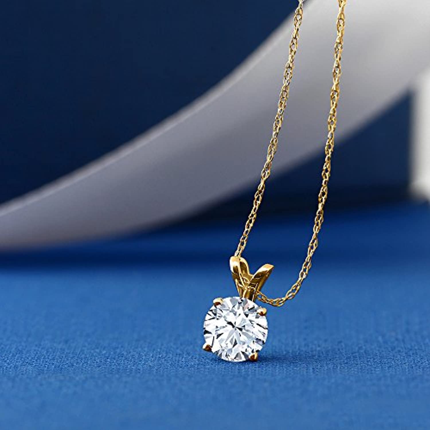 14K Gold White Created Sapphire Pendant Necklace For Women