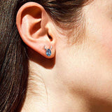 Sterling Silver Blue Topaz Buckhorn Stud Earrings  Shaped Birthstone Fine Jewelry For Women Girls