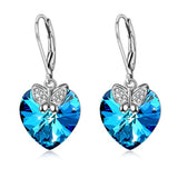 Silver Love Heart Butterfly Dangle Drop Earrings