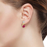 14K Gold Red Ruby Round White Zirconia Gemstone Birthstone Stud Earrings For Women