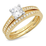 14K Yellow White Gold 1.4 Ct Round Engagement Ring Wedding Anniversary Band Set  For Bridals