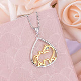 S925 Sterling Silver Drop Shape Unicorn Pendant Necklace Jewelry for Women Girls