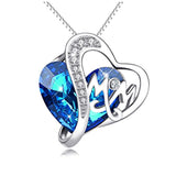  Silver Mom Necklace with Blue Heart Swarovski Crystals