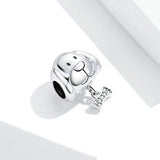 925 Sterling Silver Cute Dog with Bone Beads Charm Precious Jewelry For Women Fit DIY Bracelet