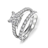 1CT Cubic Zirconia Square Princess Cut Solitaire Thin Pave Band AAA CZ Engagement Wedding Ring Set 925 Sterling Silver