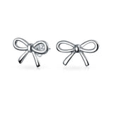 Simple Ribbon Bow Birthday Present Knot Stud Petite Earrings For Women For Teen 925 Sterling Silver