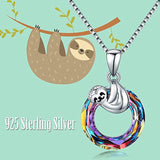 S925 Sterling Silver Sloth Crystal Necklace Pendant  Animal Jewelry Gifts for Women