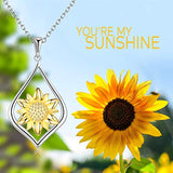 S925 Sterling Silver sunflower Pendant Necklace Jewelry for Women Teens Birthday Gift