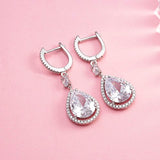 Women's 925 Sterling Silver Cubic Zirconia Wedding Tear Drop Pierced Dangle Earrings Clear