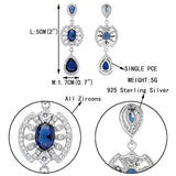 925 Sterling Silver CZ Vintage Inspired Tear Drop Chandelier Dangle Earrings Sapphire-color