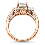 Rose Gold Plated Sterling Silver Princess Cut Cubic Zirconia CZ 3-Stone Anniversary Promise Engagement Ring