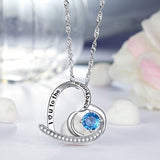 S925 Sterling Silver CZ Heart& Moon Pendants Natrual Gemstone Blue Topaz Necklace For Women