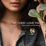 Mother Daughter Necklace for Women, Love Heart Pendent Necklace with 5A Cubic Zirconia, Mother I Love You Jewellery Gift for Mom, Grandmother