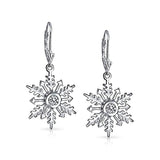 Holiday Christmas Snowflake Star Drop Leverback Earrings For Women For Teen 925 Sterling Silver