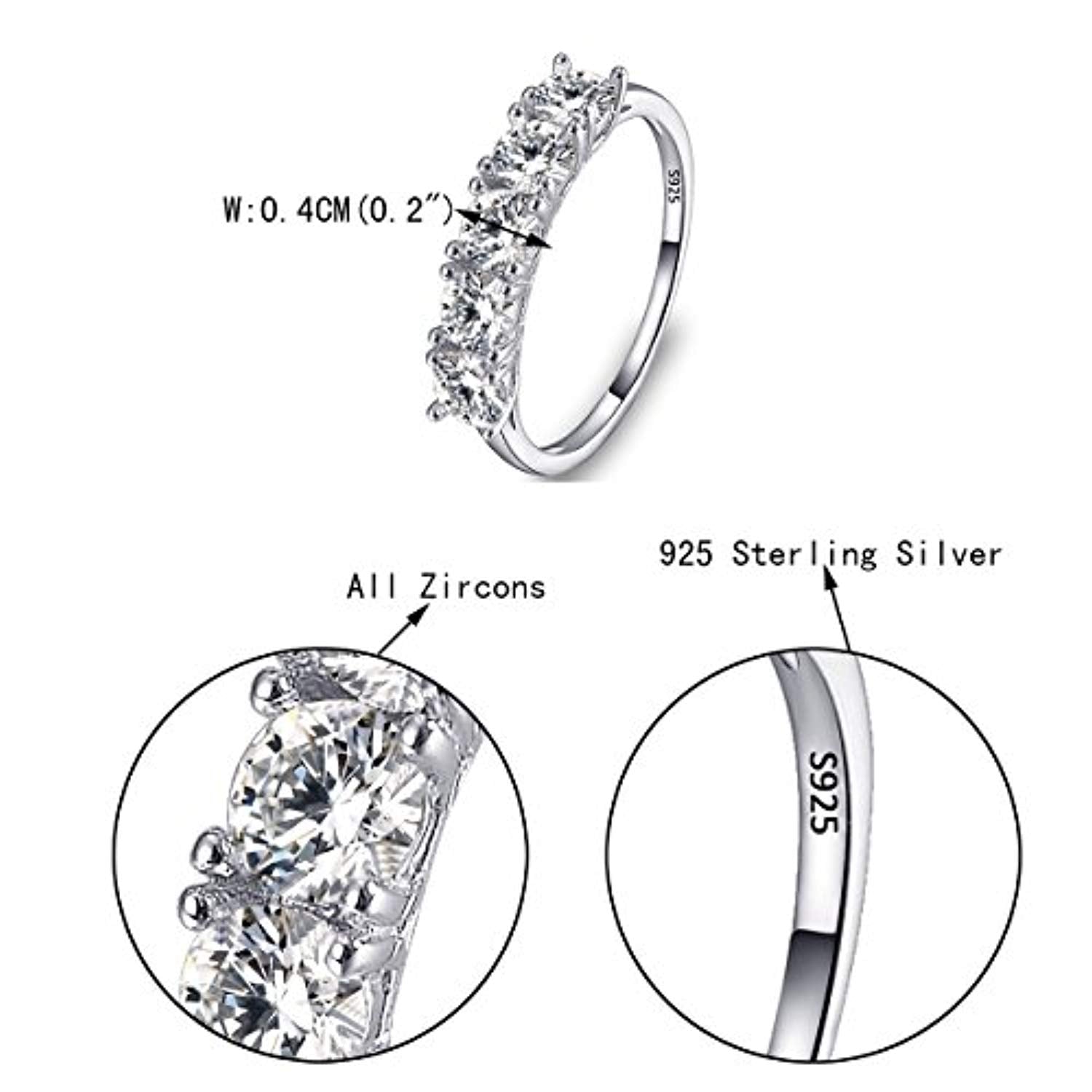 925 Sterling Silver Prong Round CZ Half Eternity Engagement Bride Ring Clear