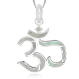 925 Sterling Silver Abalone, Mother of Pearl, Turquoise Chakra Yoga Om Aum Ohm Symbol Pendant Necklace, 18