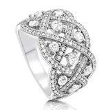 Rhodium Plated Sterling Silver Cubic Zirconia CZ Statement Woven Art Deco Cocktail Fashion Right Hand Ring
