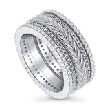 Rhodium Plated Sterling Silver Cubic Zirconia CZ Statement Cable Fashion Right Hand Eternity Band Ring