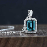 925 Sterling Silver London Blue Topaz Pendant Necklace For Women (2.66 Cttw Emerald Cut Gemstone Birthstone with 18 Inch Silver Chain)