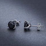Sterling Silver  black Round Cubic Zirconia Studs Earrings for Men Women