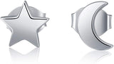 Hypoallergenic Moon Star Silver Stud Earrings Silver Crescent Moon and Star Ear Stud Earrings for Women Men Girls