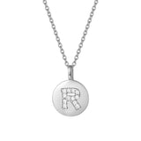 Sterling Silver Initial Pendant Necklace Round Disc CZ Initial White Gold Plated Dainty Alphabet Necklace